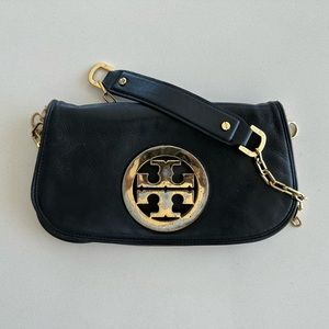 Tory Burch Black Leather Crossbody Bag With Gold Chain